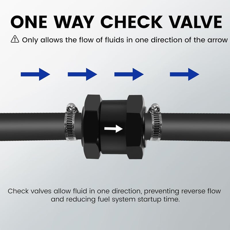Vigorighter 5/32" 2PCS Fuel One-way Check Valve, Aluminium Alloy 4mm OD Fuel Line Check Valve One Way Non Return for Diesel Gasoline Water, Black (Set of 2) - Image 4
